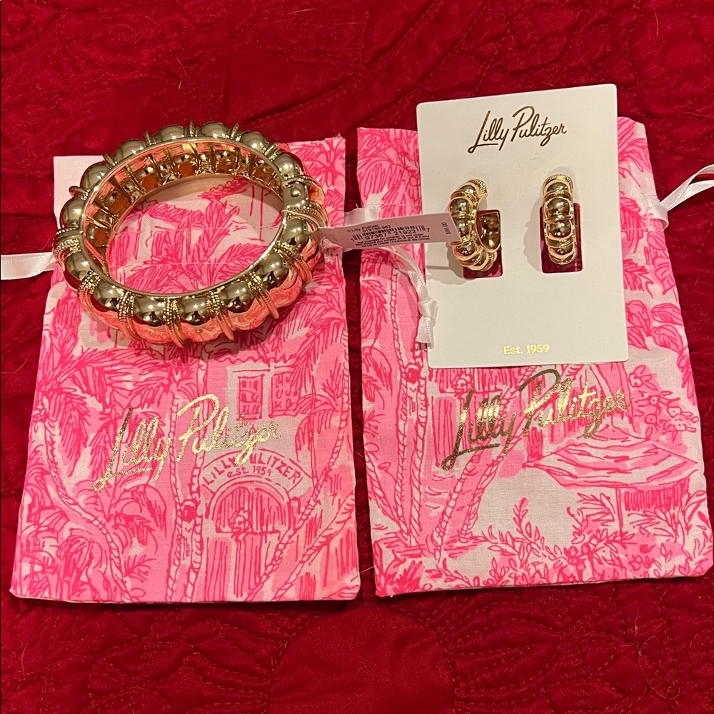 Lilly Pulitzer Bright Delights Hoop Earrings & Bracelet Jewelry Set New